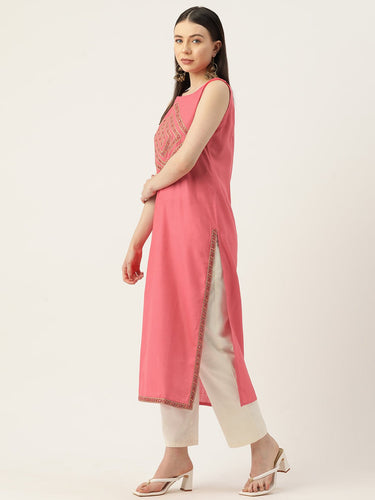 Geometric Embroidered Mirror Work Kurta with Shrug - RueCollections